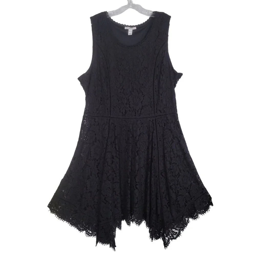 Isaac Mizrahi Live! Size XL Dress Lace WhimsiGoth Witchy Handkerchief Hem Flared - Picture 1 of 11